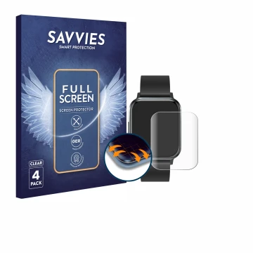 Face avant d’un emballage produit avec le logo de la marque Savvies. À côté, l’appareil Braidol Smartwatch 1.83