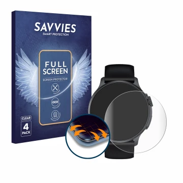 Face avant d’un emballage produit avec le logo de la marque Savvies. À côté, l’appareil Emporia Smartwatch Watch Joy est repré