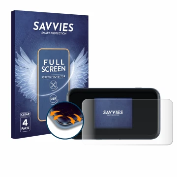 Face avant d’un emballage produit avec le logo de la marque Savvies. À côté, l’appareil ZTE MU5002 est représenté avec la prot