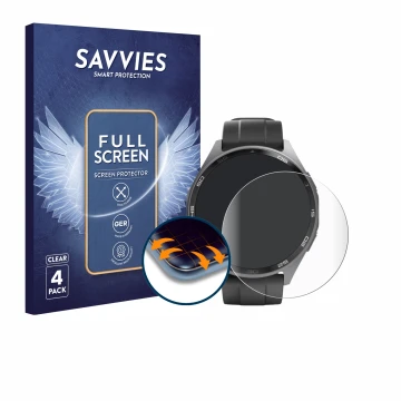 Face avant d’un emballage produit avec le logo de la marque Savvies. À côté, l’appareil Hama Smartwatch 7010 est représenté av