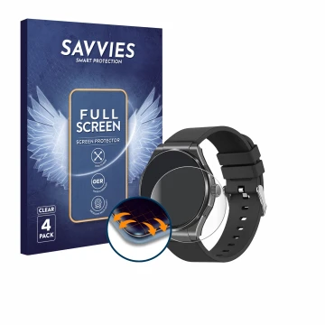 Face avant d’un emballage produit avec le logo de la marque Savvies. À côté, l’appareil Knauermann Pro 3 2024 (rond) est repré