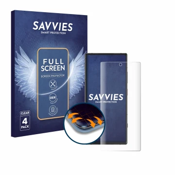 Face avant d’un emballage produit avec le logo de la marque Savvies. À côté, l’appareil ZTE Nubia Z70S Ultra est représenté av