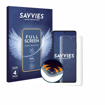 Face avant d’un emballage produit avec le logo de la marque Savvies. À côté, l’appareil Xiaomi Poco M6 Pro 4G est représenté a