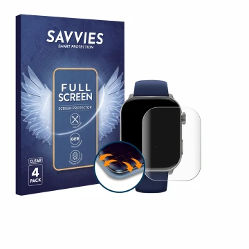 Face avant d’un emballage produit avec le logo de la marque Savvies. À côté, l’appareil Gard Pro Health Smartwatch 3 (41 mm) e