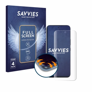 Face avant d’un emballage produit avec le logo de la marque Savvies. À côté, l’appareil Infinix GT 30 Pro est représenté avec 