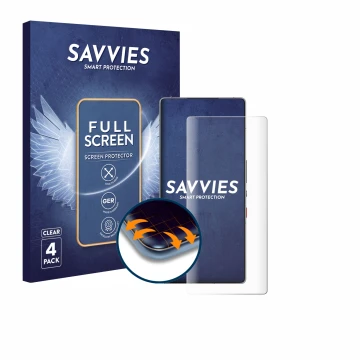 Face avant d’un emballage produit avec le logo de la marque Savvies. À côté, l’appareil ZTE Nubia Red Magic 10S Pro+ est repré