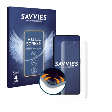Face avant d’un emballage produit avec le logo de la marque Savvies. À côté, l’appareil realme P3 5G est représenté avec la pr