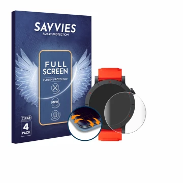 Face avant d’un emballage produit avec le logo de la marque Savvies. À côté, l’appareil Nothing CMF Watch 3 Pro est représenté