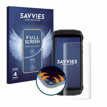 Face avant d’un emballage produit avec le logo de la marque Savvies. À côté, l’appareil Ulefone Armor 15 est représenté avec l