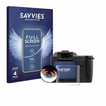 Face avant d’un emballage produit avec le logo de la marque Savvies. À côté, l’appareil Hasselblad X2D II 100C est représenté 