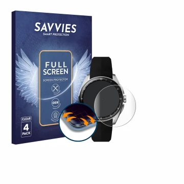 Face avant d’un emballage produit avec le logo de la marque Savvies. À côté, l’appareil TAG Heuer Connected Calibre E5 (40 mm)