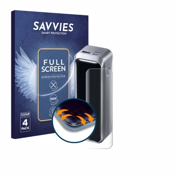 Face avant d’un emballage produit avec le logo de la marque Savvies. À côté, l’appareil Anker Prime 220 W est représenté avec 