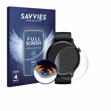 Face avant d’un emballage produit avec le logo de la marque Savvies. À côté, l’appareil EKO Connected Watch 5.2 est représenté
