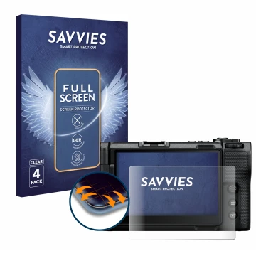 Face avant d’un emballage produit avec le logo de la marque Savvies. À côté, l’appareil Nikon ZR 2025 est représenté avec la p