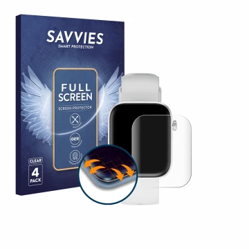 Face avant d’un emballage produit avec le logo de la marque Savvies. À côté, l’appareil HMD Watch P1 est représenté avec la pr