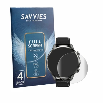 Face avant d’un emballage produit avec le logo de la marque Savvies. À côté, l’appareil Black Shark Watch X est représenté ave