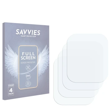 Face avant d’un emballage produit avec le logo de la marque Savvies. À côté se trouve la protection d’écran correspondante.