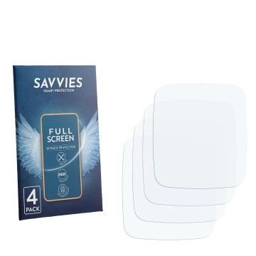 Face avant d’un emballage produit avec le logo de la marque Savvies. À côté se trouve la protection d’écran correspondante.