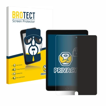 Face avant d’un emballage produit avec le logo de la marque BROTECT. À côté, l’appareil Apple iPad 10.2