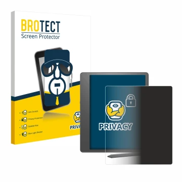 Face avant d’un emballage produit avec le logo de la marque BROTECT. À côté, l’appareil Amazon Kindle Scribe est représenté av