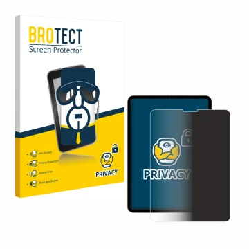 Face avant d’un emballage produit avec le logo de la marque BROTECT. À côté, l’appareil Apple iPad Pro 11