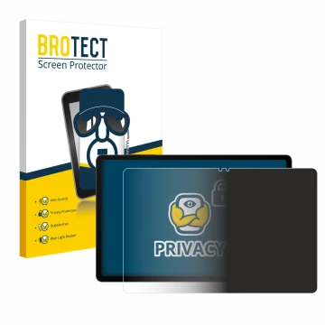 Face avant d’un emballage produit avec le logo de la marque BROTECT. À côté, l’appareil Samsung Galaxy Tab S9 5G est représent