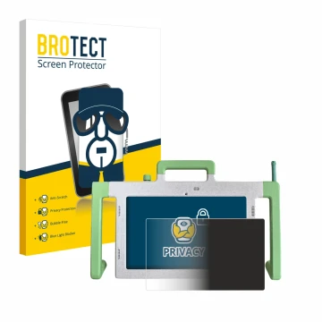 Face avant d’un emballage produit avec le logo de la marque BROTECT. À côté, l’appareil Telemarie Tablet 10.1