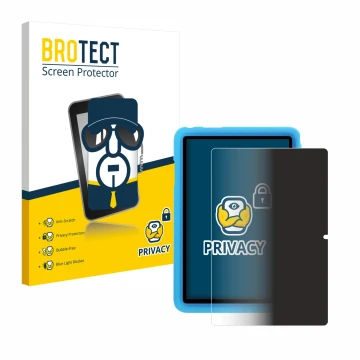 Face avant d’un emballage produit avec le logo de la marque BROTECT. À côté, l’appareil Blackview Tab 8 Kids est représenté av