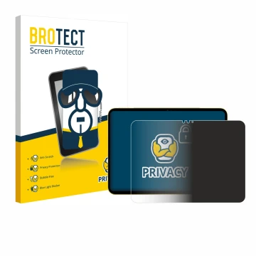 Face avant d’un emballage produit avec le logo de la marque BROTECT. À côté, l’appareil Apple iPad Air 11