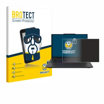 Face avant d’un emballage produit avec le logo de la marque BROTECT. À côté, l’appareil Lenovo ThinkPad X13 Gen 6 est représen