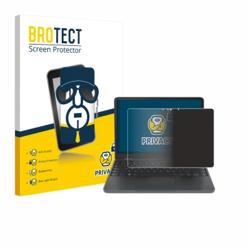 Face avant d’un emballage produit avec le logo de la marque BROTECT. À côté, l’appareil Lenovo 500w Yoga Gen 4 est représenté 