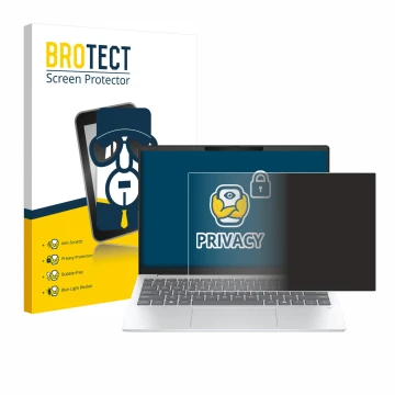 Face avant d’un emballage produit avec le logo de la marque BROTECT. À côté, l’appareil HP OmniBook 7 Aero 13 est représenté a