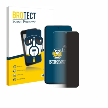 Face avant d’un emballage produit avec le logo de la marque BROTECT. À côté, l’appareil Xiaomi Redmi Note 15 Pro est représent