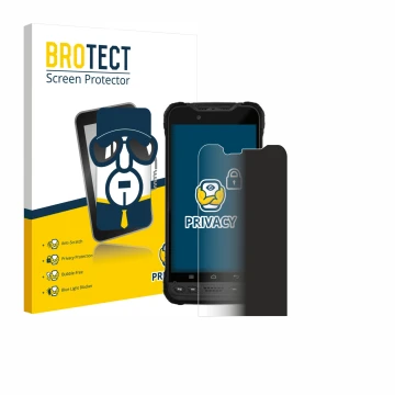 Face avant d’un emballage produit avec le logo de la marque BROTECT. À côté, l’appareil Zebra Xplore M60 est représenté avec l