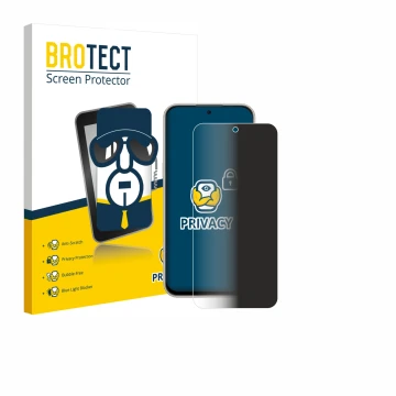 Face avant d’un emballage produit avec le logo de la marque BROTECT. À côté, l’appareil Nubia V80 Pro est représenté avec la p