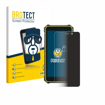 Face avant d’un emballage produit avec le logo de la marque BROTECT. À côté, l’appareil Ulefone RugKing 2 Pro est représenté a