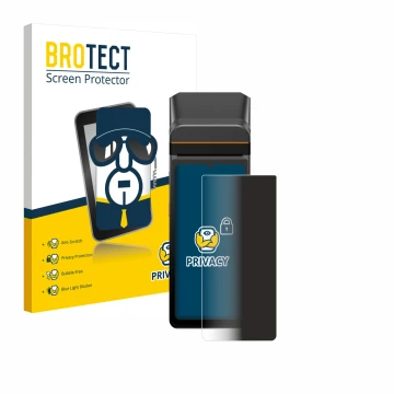 Face avant d’un emballage produit avec le logo de la marque BROTECT. À côté, l’appareil Sunmi V3 A13 est représenté avec la pr