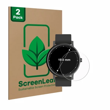 Face avant d’un emballage produit avec le logo de la marque ScreenLeaf. À côté, l’appareil Montres (Circulaire, ø: 19 mm) est 