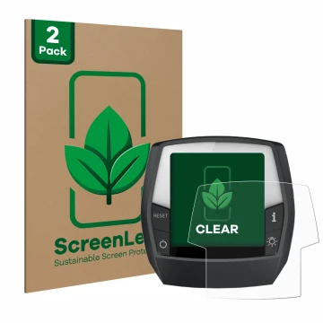 Face avant d’un emballage produit avec le logo de la marque ScreenLeaf. À côté, l’appareil Bosch Intuvia Performance Line est 