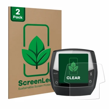 Face avant d’un emballage produit avec le logo de la marque ScreenLeaf. À côté, l’appareil Bosch Intuvia Active Line est repré