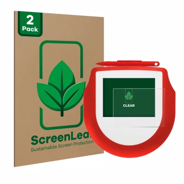 Face avant d’un emballage produit avec le logo de la marque ScreenLeaf. À côté, l’appareil Signotec Signature Pad Omega est re