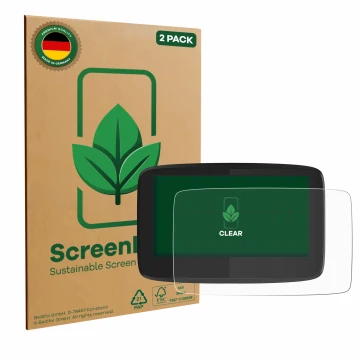Face avant d’un emballage produit avec le logo de la marque ScreenLeaf. À côté, l’appareil TomTom GO 620 est représenté avec l