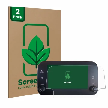 Face avant d’un emballage produit avec le logo de la marque ScreenLeaf. À côté, l’appareil Fiat Tipo 2016-2019 Uconnet 7