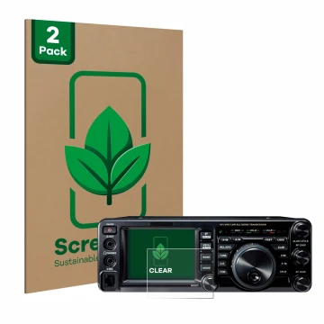 Face avant d’un emballage produit avec le logo de la marque ScreenLeaf. À côté, l’appareil Yaesu FT-991A est représenté avec l