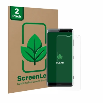Face avant d’un emballage produit avec le logo de la marque ScreenLeaf. À côté, l’appareil Sony Xperia XZ3 est représenté avec
