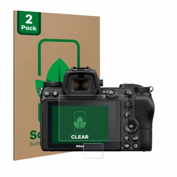 Face avant d’un emballage produit avec le logo de la marque ScreenLeaf. À côté, l’appareil Nikon Z 6 est représenté avec la pr
