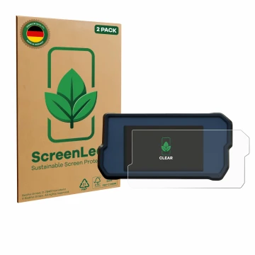 Face avant d’un emballage produit avec le logo de la marque ScreenLeaf. À côté, l’appareil KTM 390 Duke 2017 est représenté av