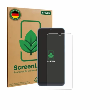 Face avant d’un emballage produit avec le logo de la marque ScreenLeaf. À côté, l’appareil Samsung Galaxy A40 est représenté a
