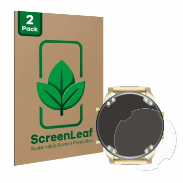 Face avant d’un emballage produit avec le logo de la marque ScreenLeaf. À côté, l’appareil Diesel DZ7333 Mr. Daddy 2.0 est rep