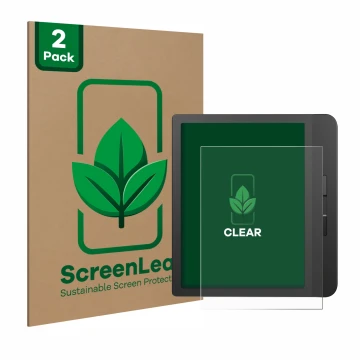 Face avant d’un emballage produit avec le logo de la marque ScreenLeaf. À côté, l’appareil Tolino Vision 5 est représenté avec